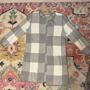 LOFT 100% Cotton Grey White Plaid Cardigan Small